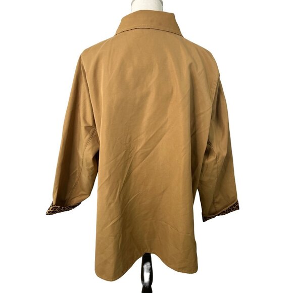 Dennis Basso 1X Tan Trench Coat Leopard Cuff Lining Classic‎ Mid-Length - Picture 2 of 9